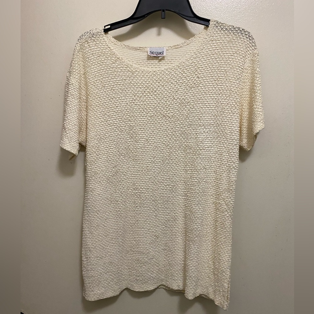 Vintage Sequel Womens Top Shirt Blouse M Medium 38” Ivory Cream Textured Fabric